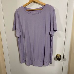 Purple short sleeve tee shirt.